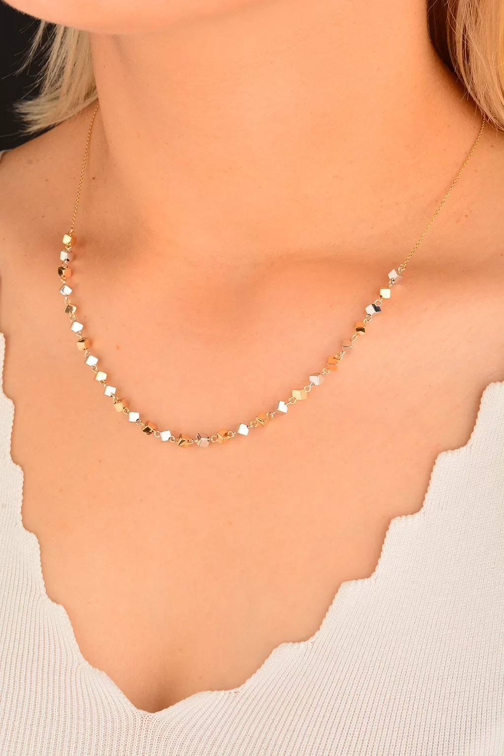 Cebeci 14 Ayar Küp Renkli Altın Kolye