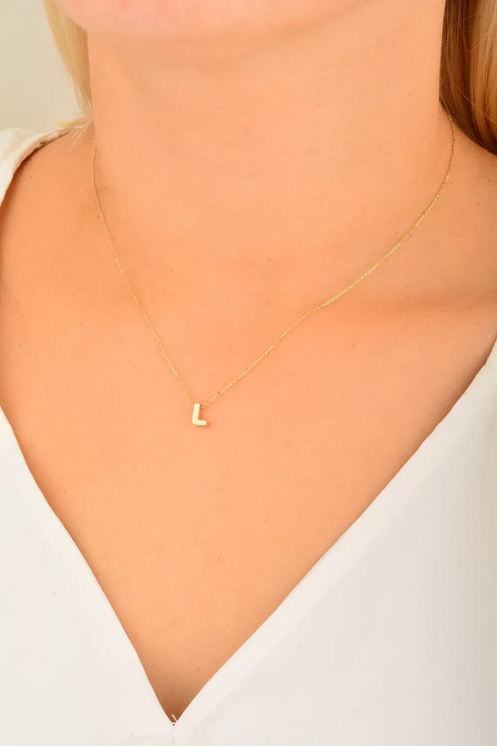 Cebeci 14 Ayar L Harfli Altın Kolye