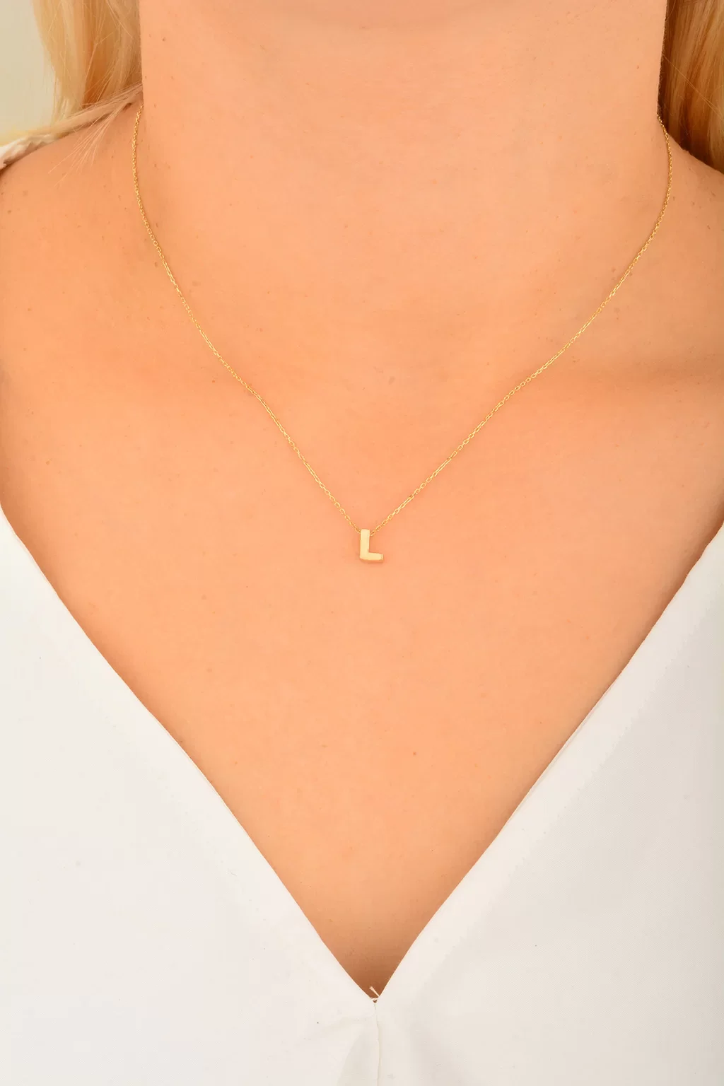 Cebeci 14 Ayar L Harfli Altın Kolye