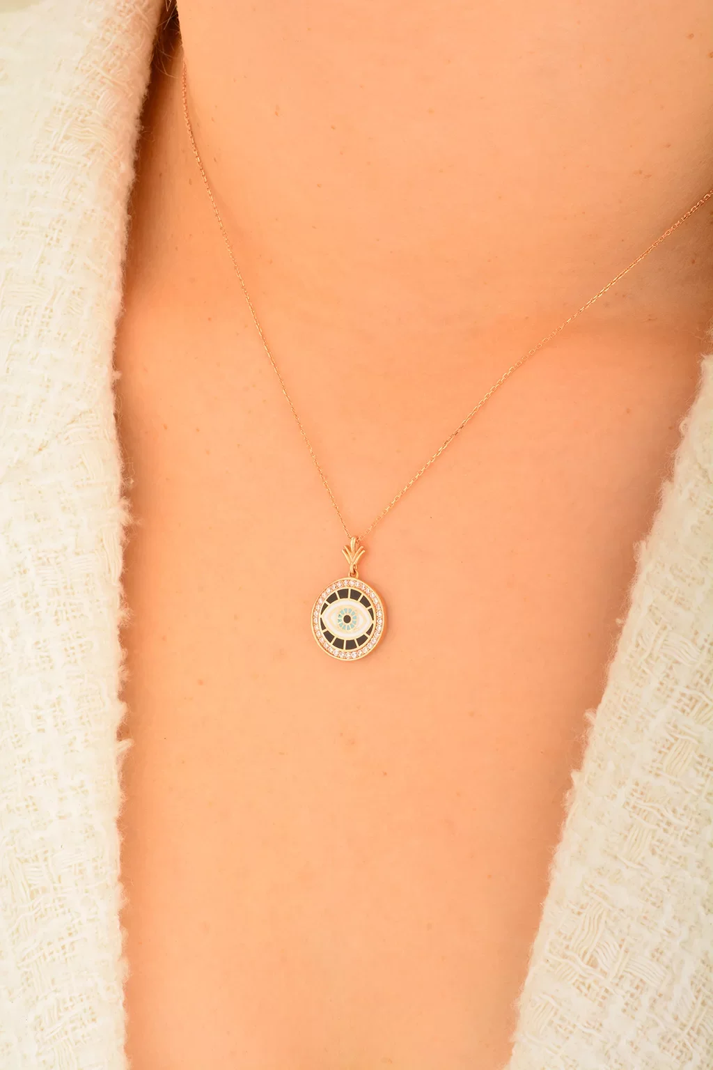 Cebeci 14 Ayar Mavi Göz Altın Kolye