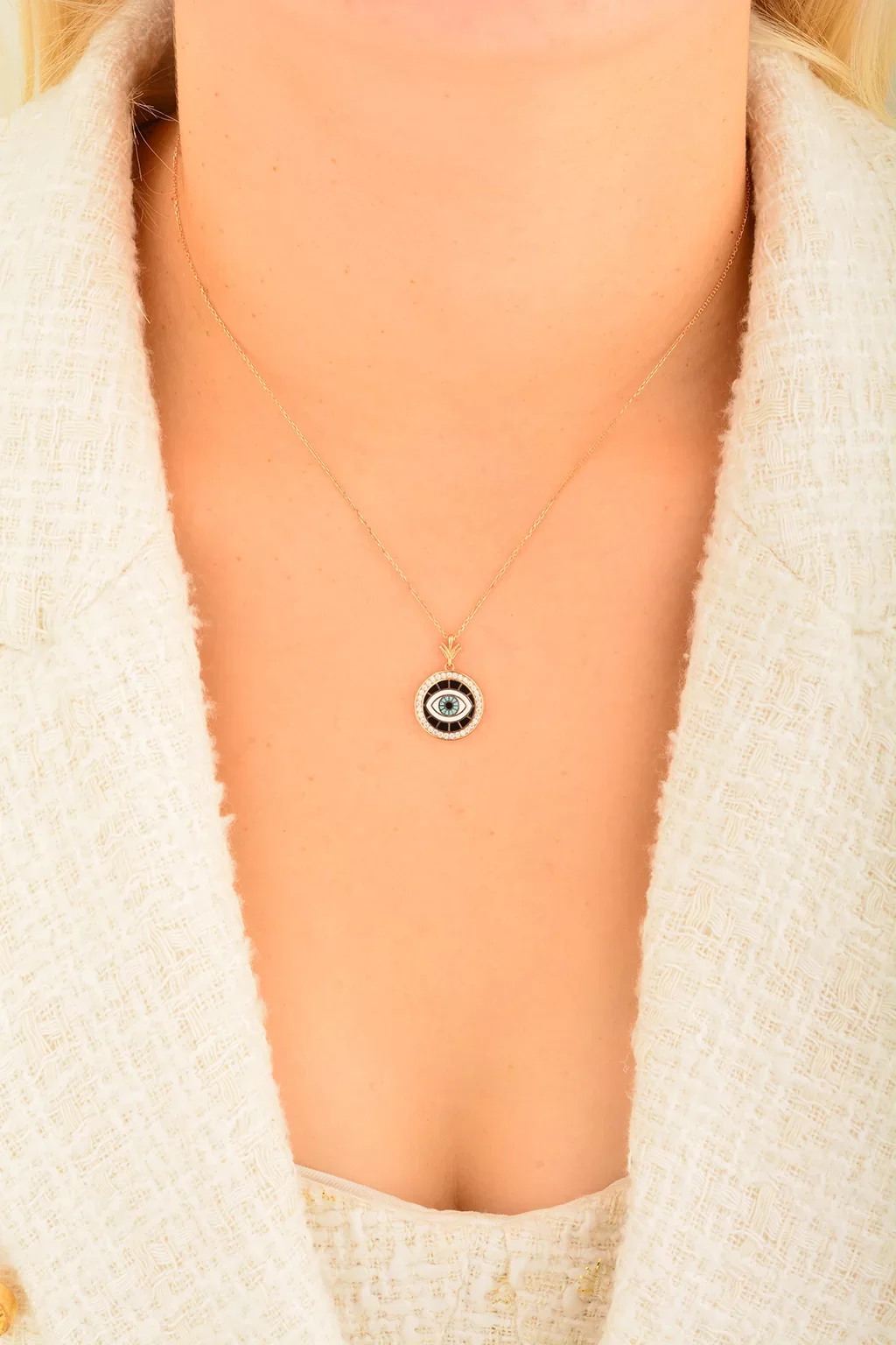 Cebeci 14 Ayar Mavi Göz Altın Kolye