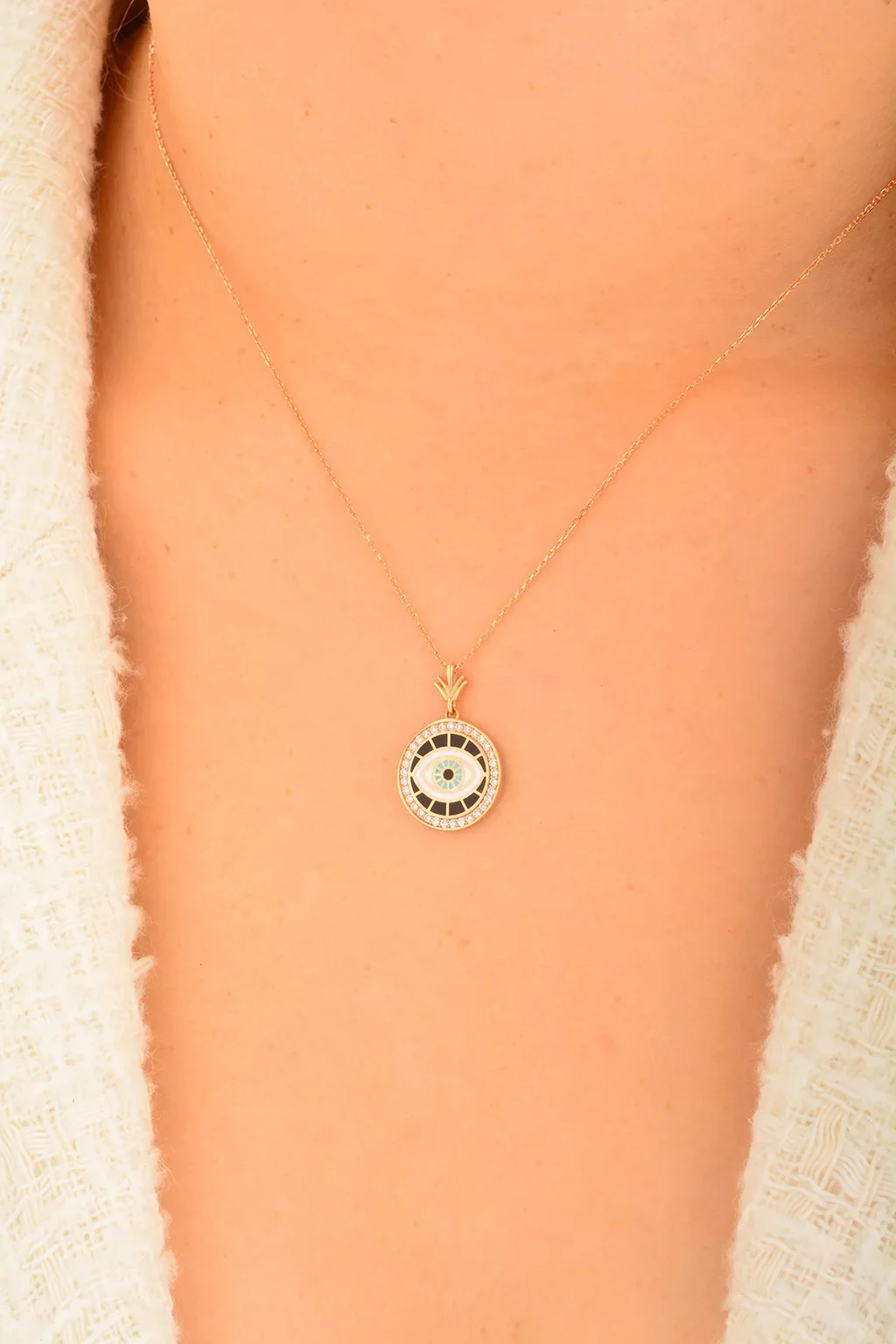 Cebeci 14 Ayar Mavi Göz Altın Kolye