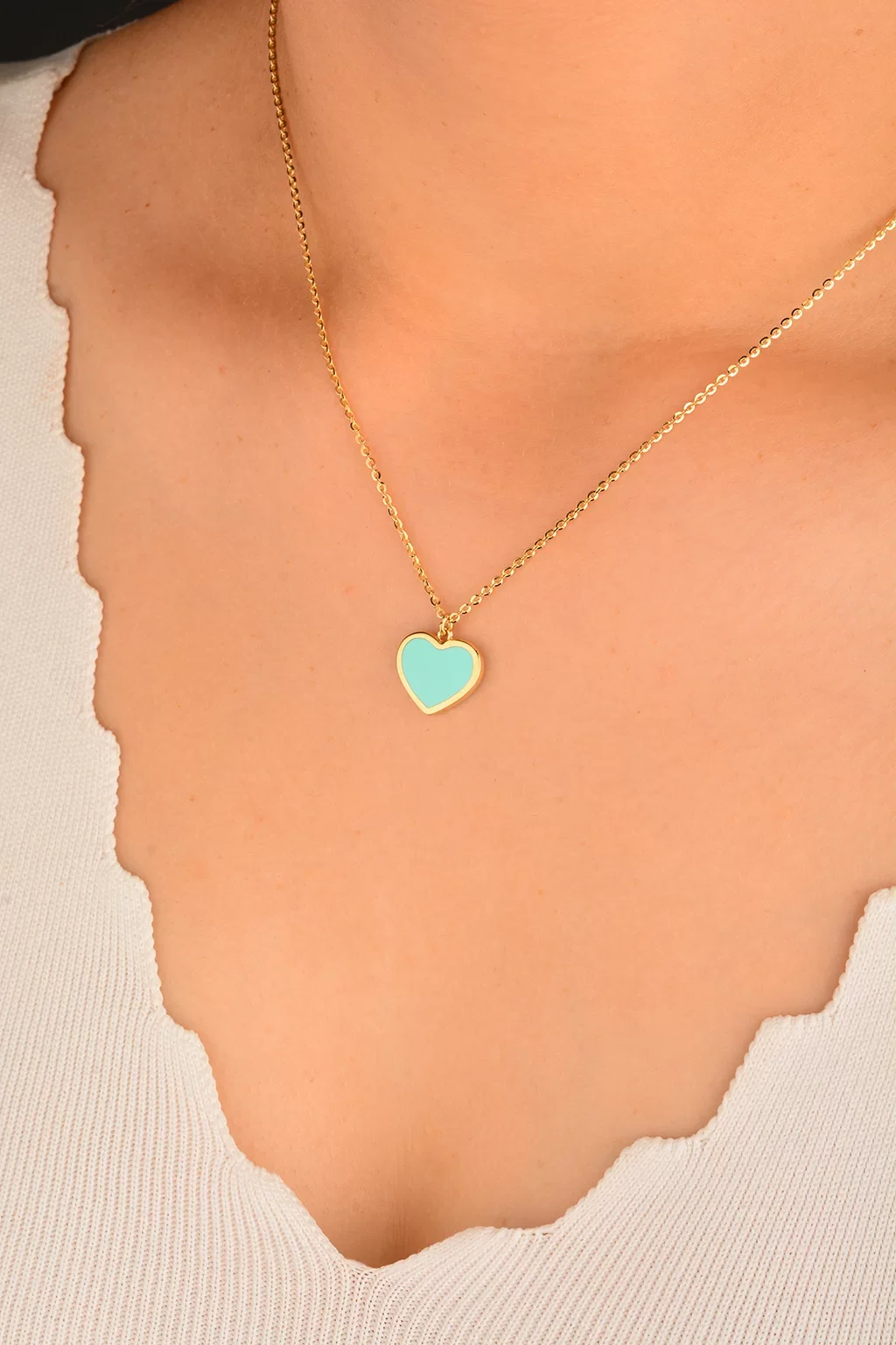 Cebeci 14 Ayar Mavi Kalpli Altın Kolye