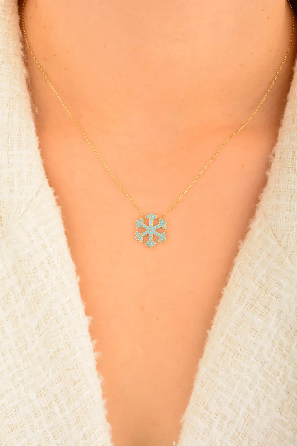 Cebeci 14 Ayar Mavi Kar Tanesi Altın Kolye