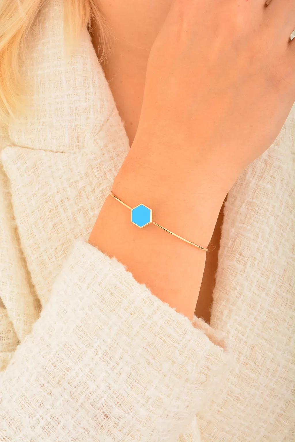 Cebeci 14 Ayar Mavi Mineli Rose Altın Bilezik