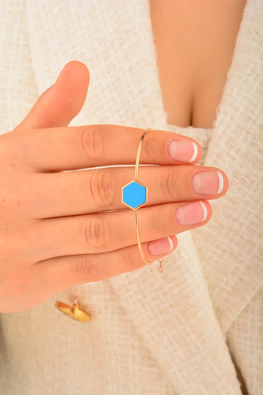 Cebeci 14 Ayar Mavi Mineli Rose Altın Bilezik