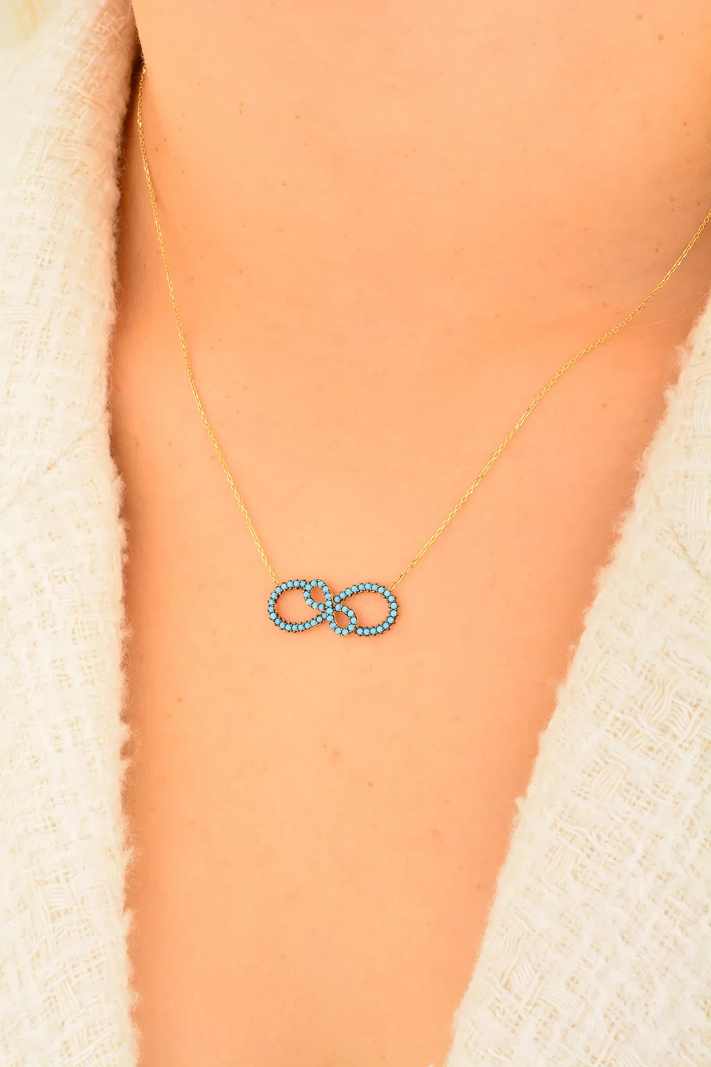 Cebeci 14 Ayar Mavi Sonsuzluk Altın Kolye