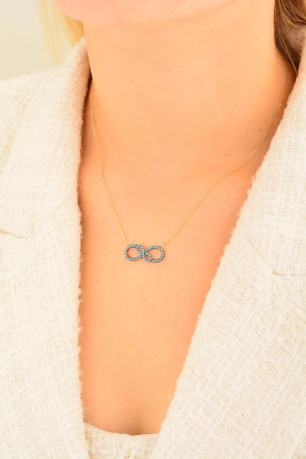 Cebeci 14 Ayar Mavi Sonsuzluk Altın Kolye