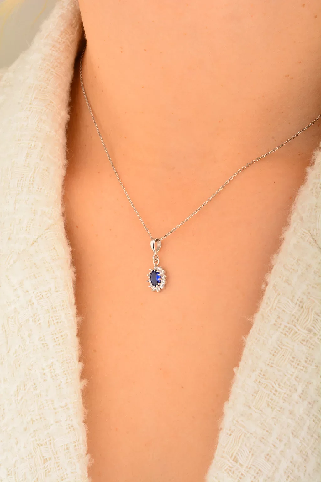 Cebeci 14 Ayar Mavi Taşlı Set Kolye Ucu