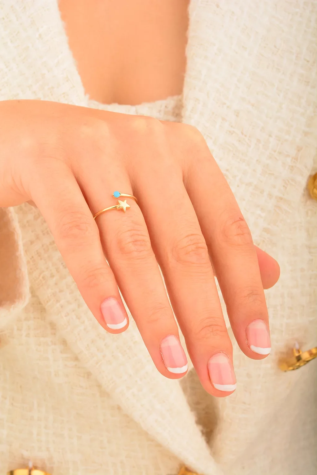 Cebeci 14 Ayar Mavi Taşlı Yıldızlı Altın Yüzük