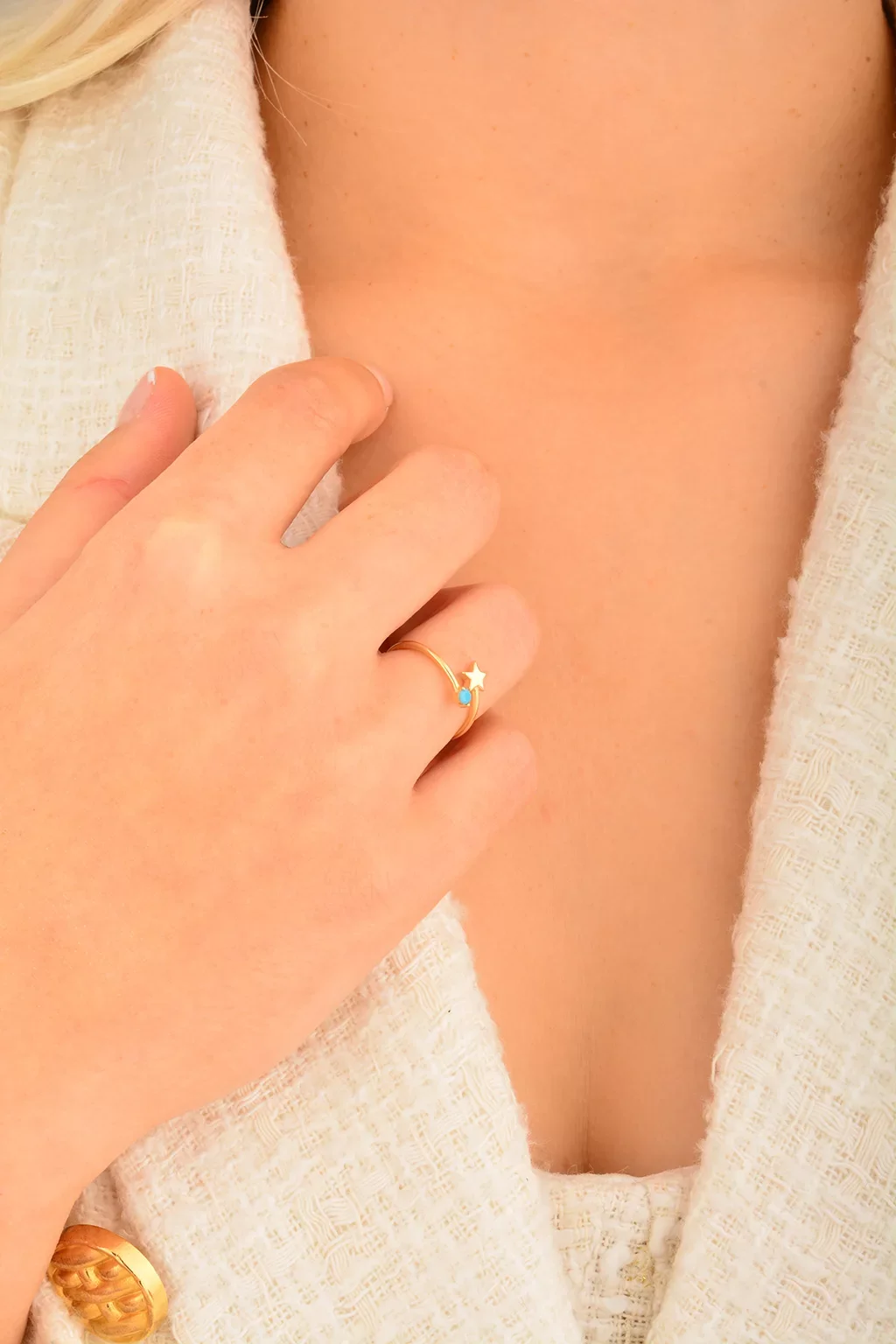 Cebeci 14 Ayar Mavi Taşlı Yıldızlı Altın Yüzük