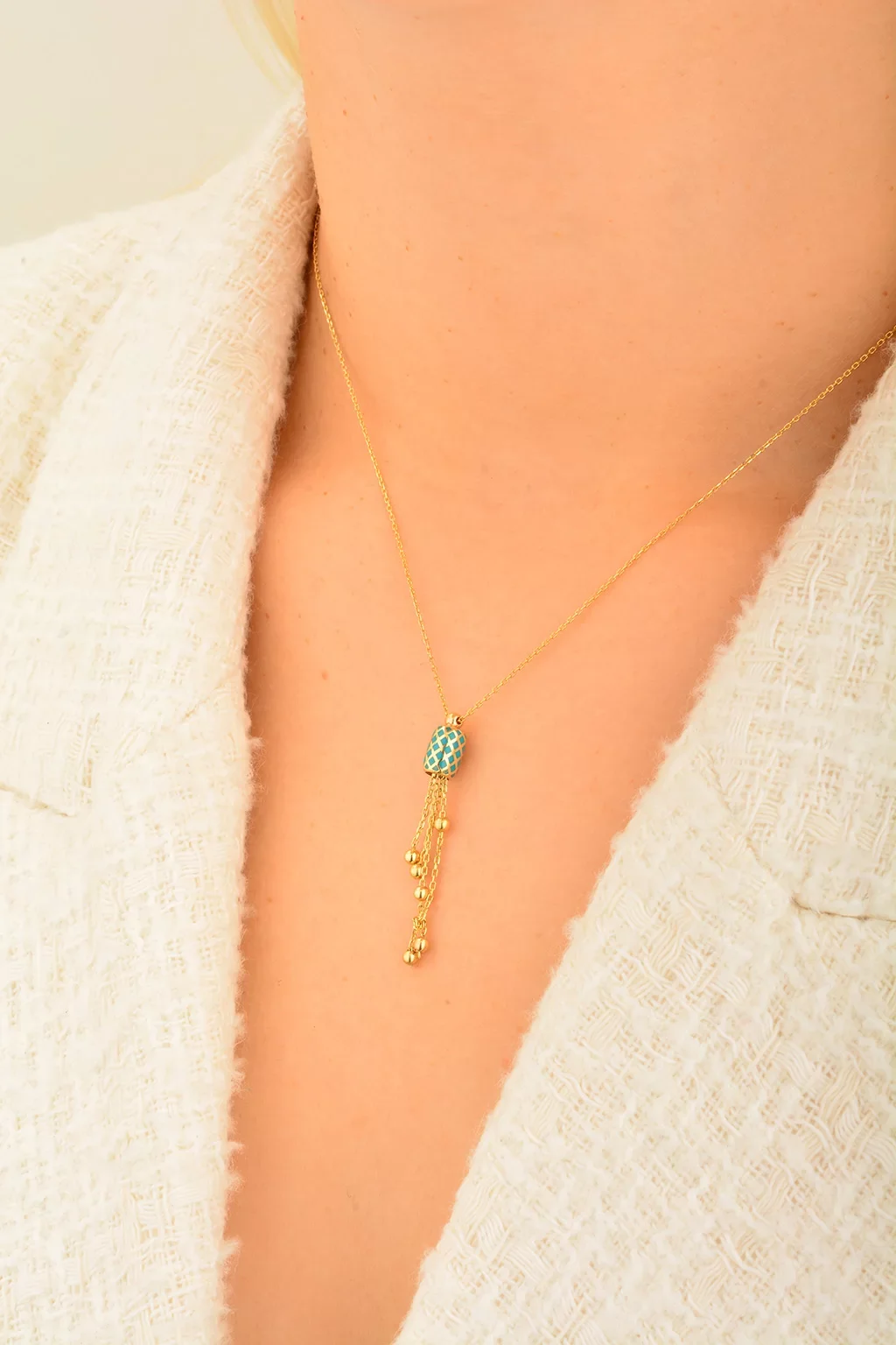 Cebeci 14 Ayar Mavi Toplu Dorika Altın Kolye