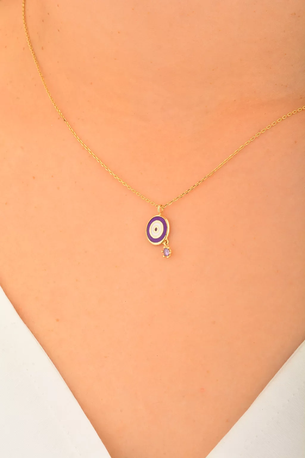 Cebeci 14 Ayar Mor Nazar Altın Kolye