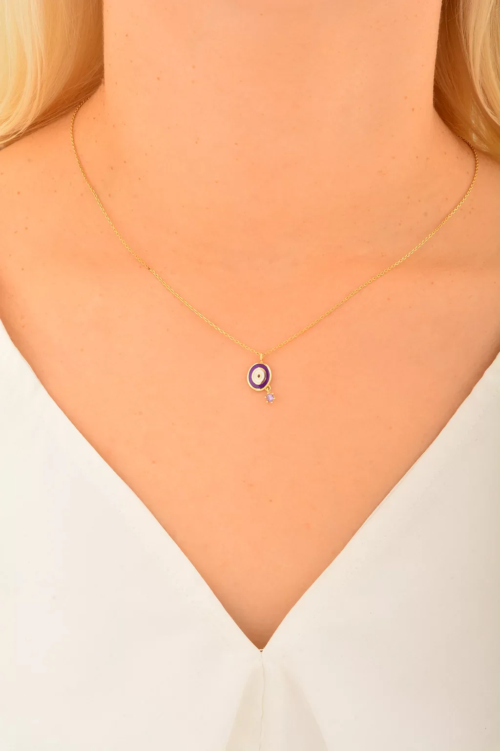 Cebeci 14 Ayar Mor Nazar Altın Kolye