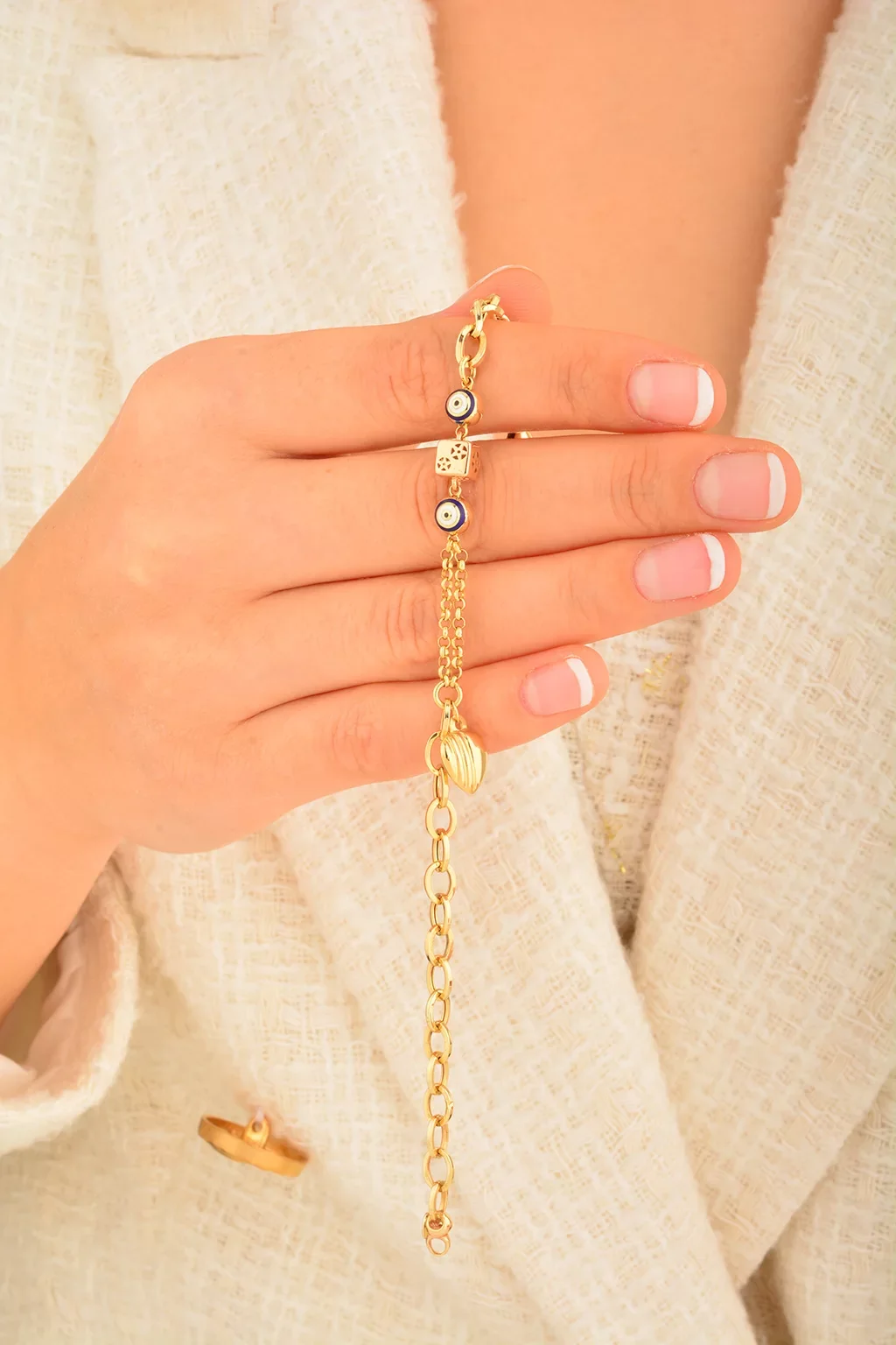 Cebeci 14 Ayar Nazar Boncuklu Altın Bileklik