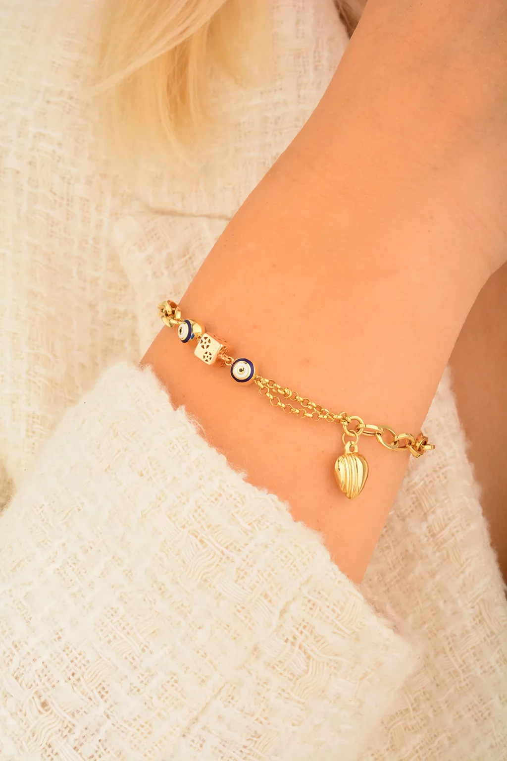 Cebeci 14 Ayar Nazar Boncuklu Altın Bileklik