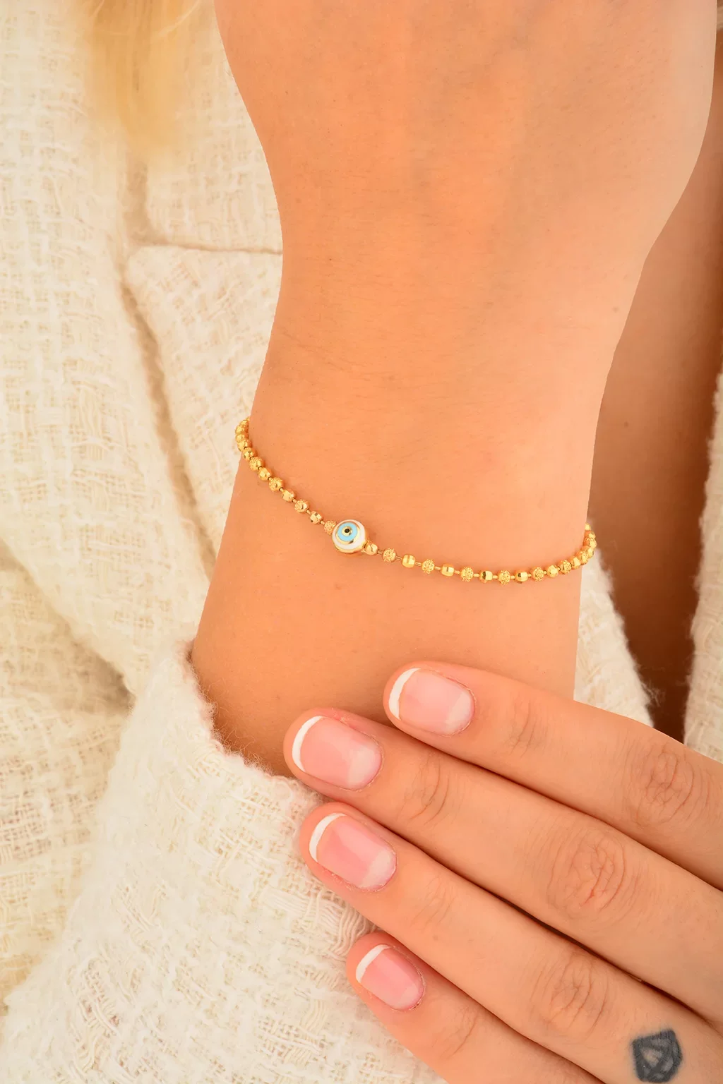 Cebeci 14 Ayar Nazar Boncuklu Altın Bileklik