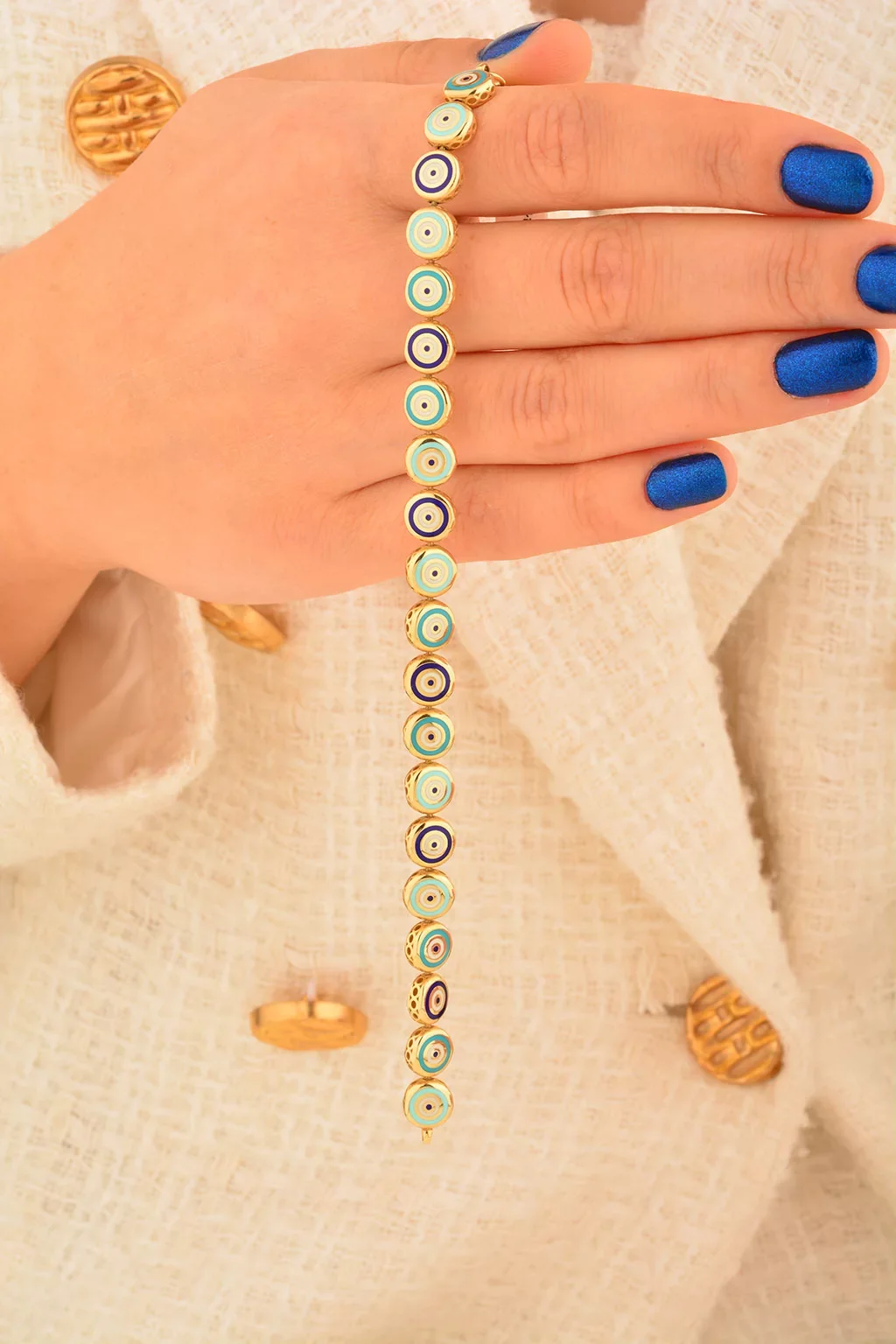 Cebeci 14 Ayar Nazar Boncuklu Altın Bileklik