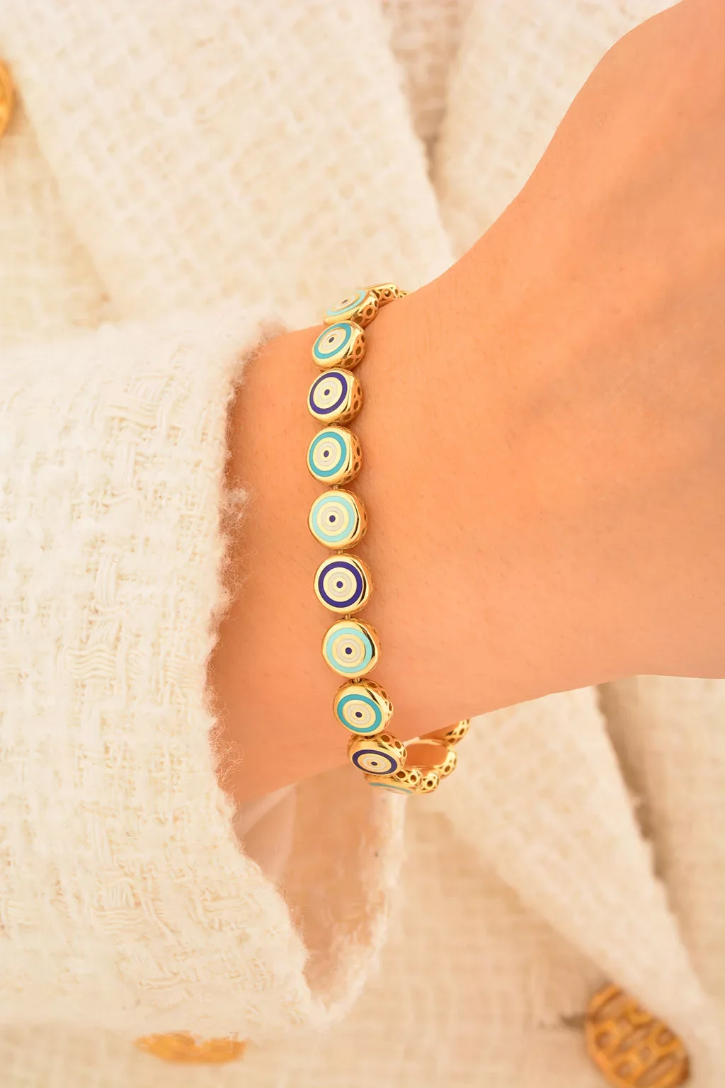 Cebeci 14 Ayar Nazar Boncuklu Altın Bileklik