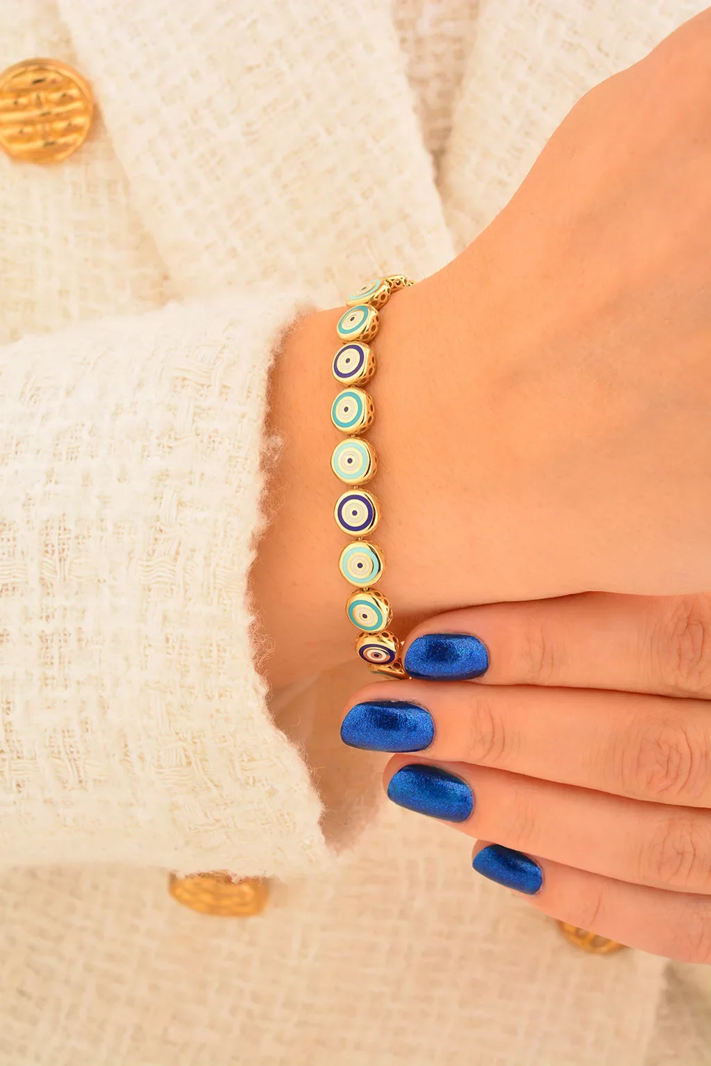 Cebeci 14 Ayar Nazar Boncuklu Altın Bileklik