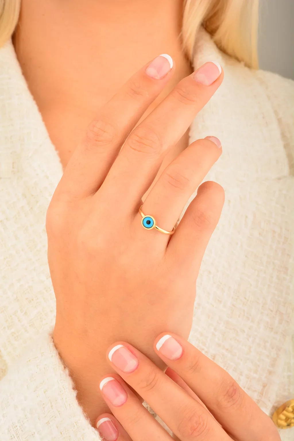 Cebeci 14 Ayar Nazar Boncuklu Altın Yüzük