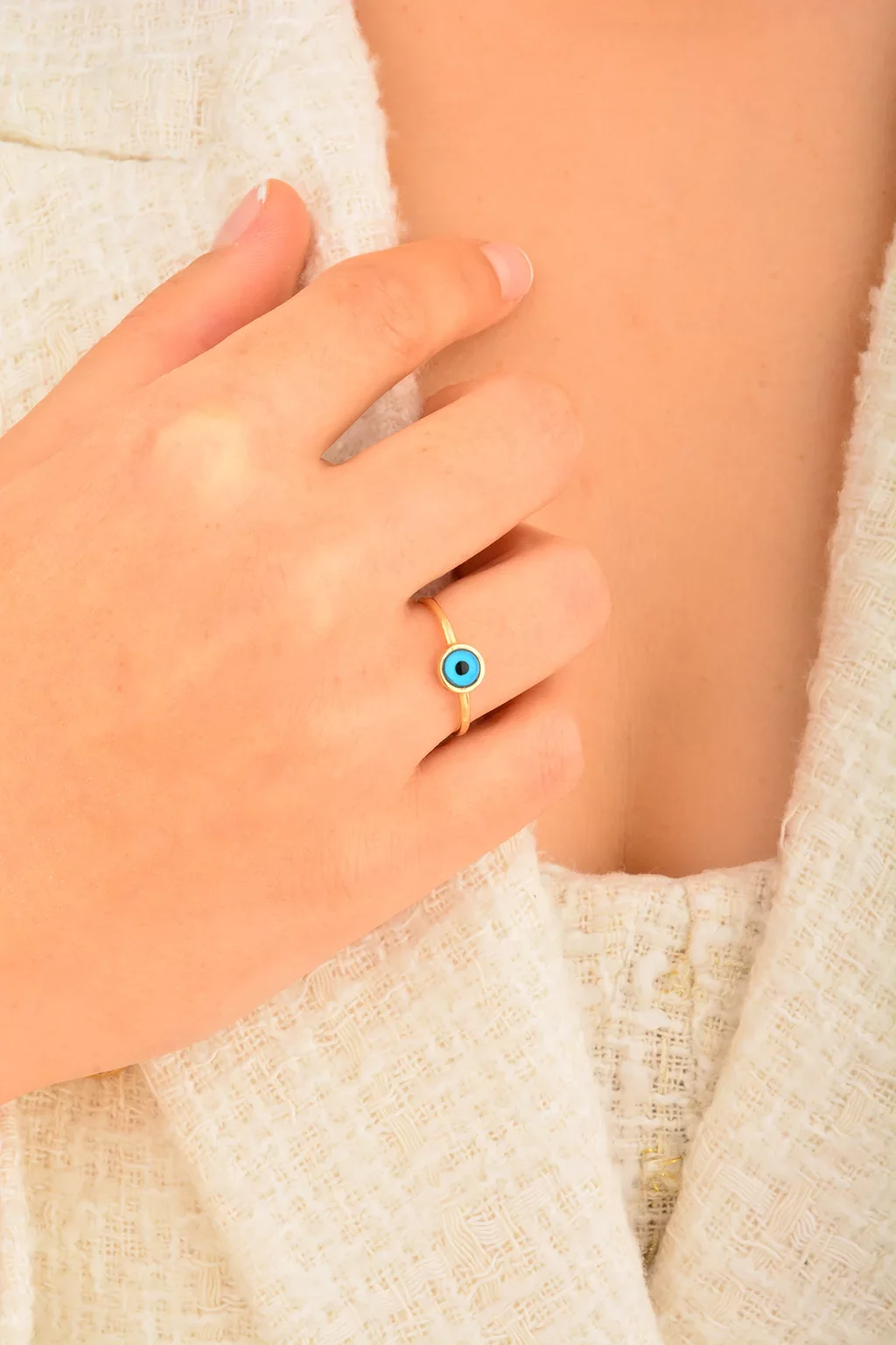 Cebeci 14 Ayar Nazar Boncuklu Altın Yüzük