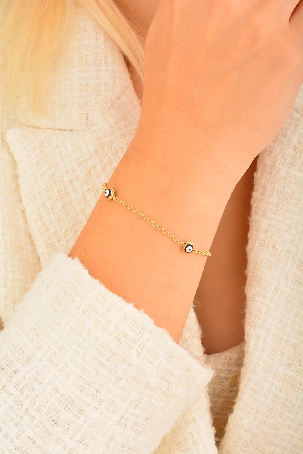 Cebeci 14 Ayar Nazarboncuklu Altın Bileklik