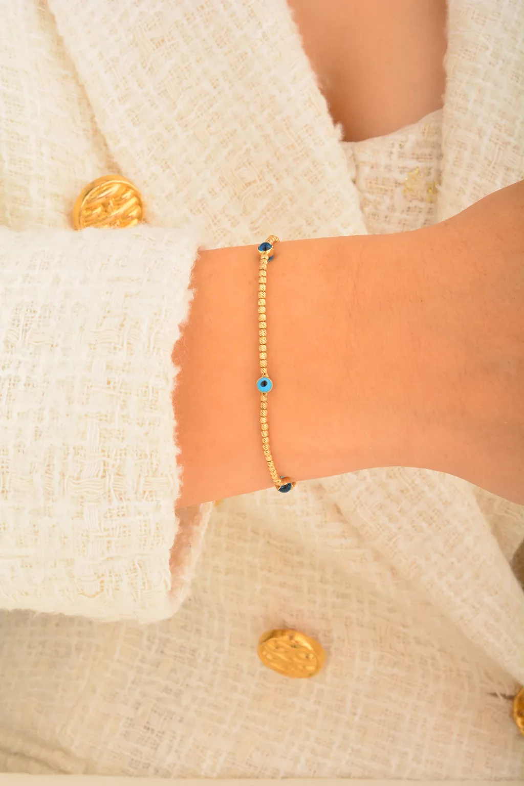 Cebeci 14 Ayar Nazarboncuklu Dorikalı Altın Bileklik