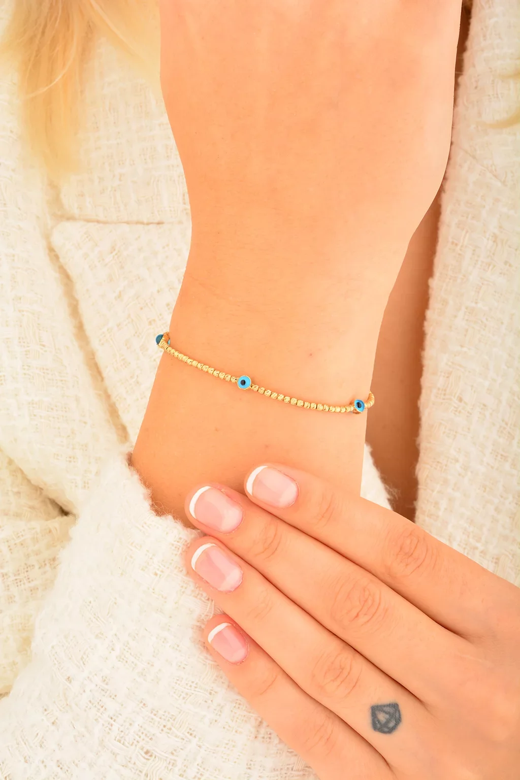 Cebeci 14 Ayar Nazarboncuklu Dorikalı Altın Bileklik