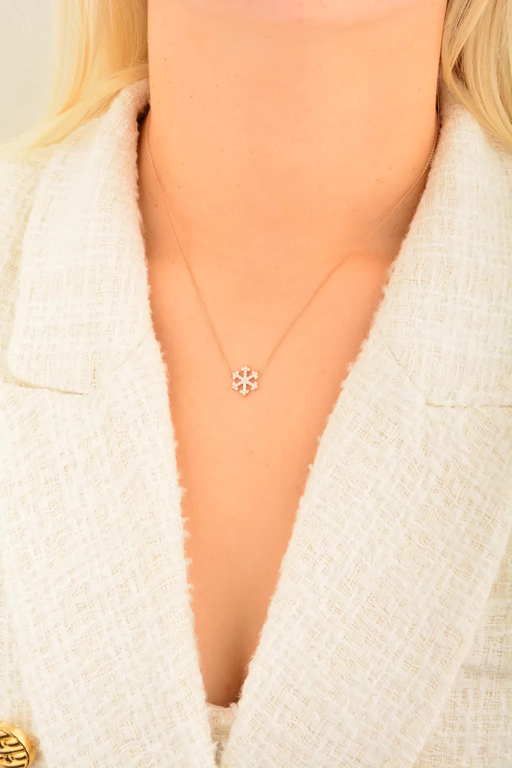 Cebeci 14 Ayar Rose Kar Tanesi Altın Kolye