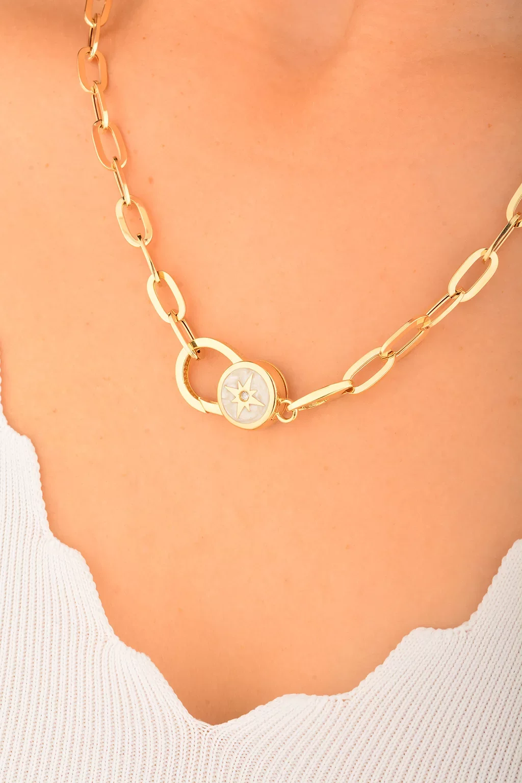 Cebeci 14 Ayar Sedefli Altın Kolye