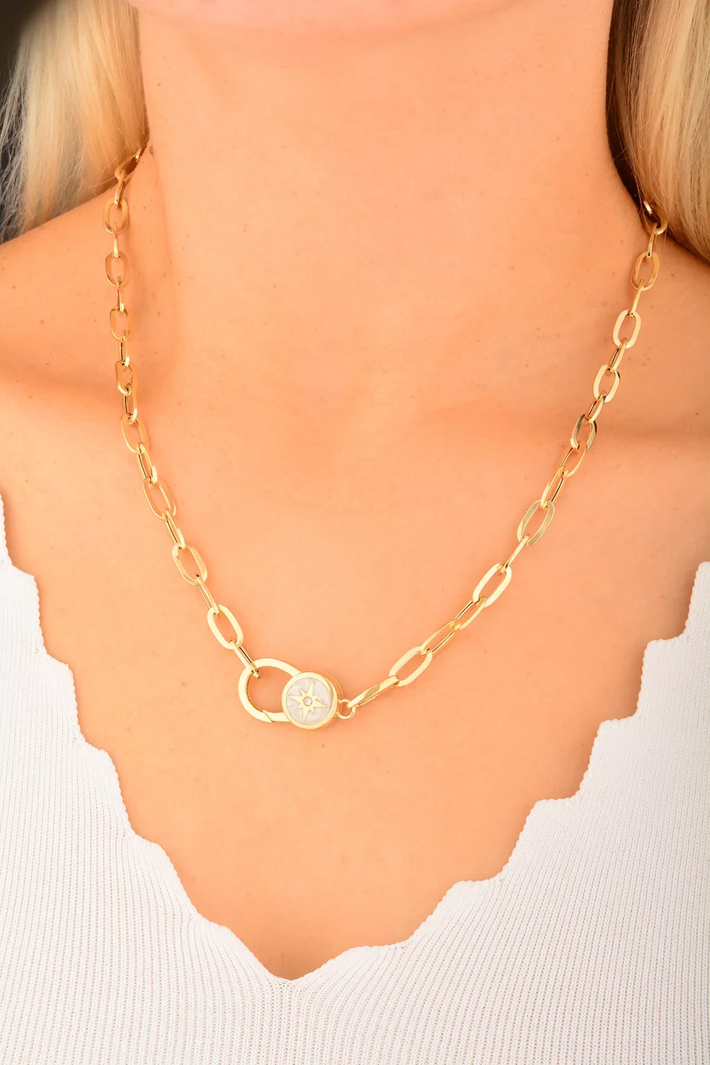 Cebeci 14 Ayar Sedefli Altın Kolye