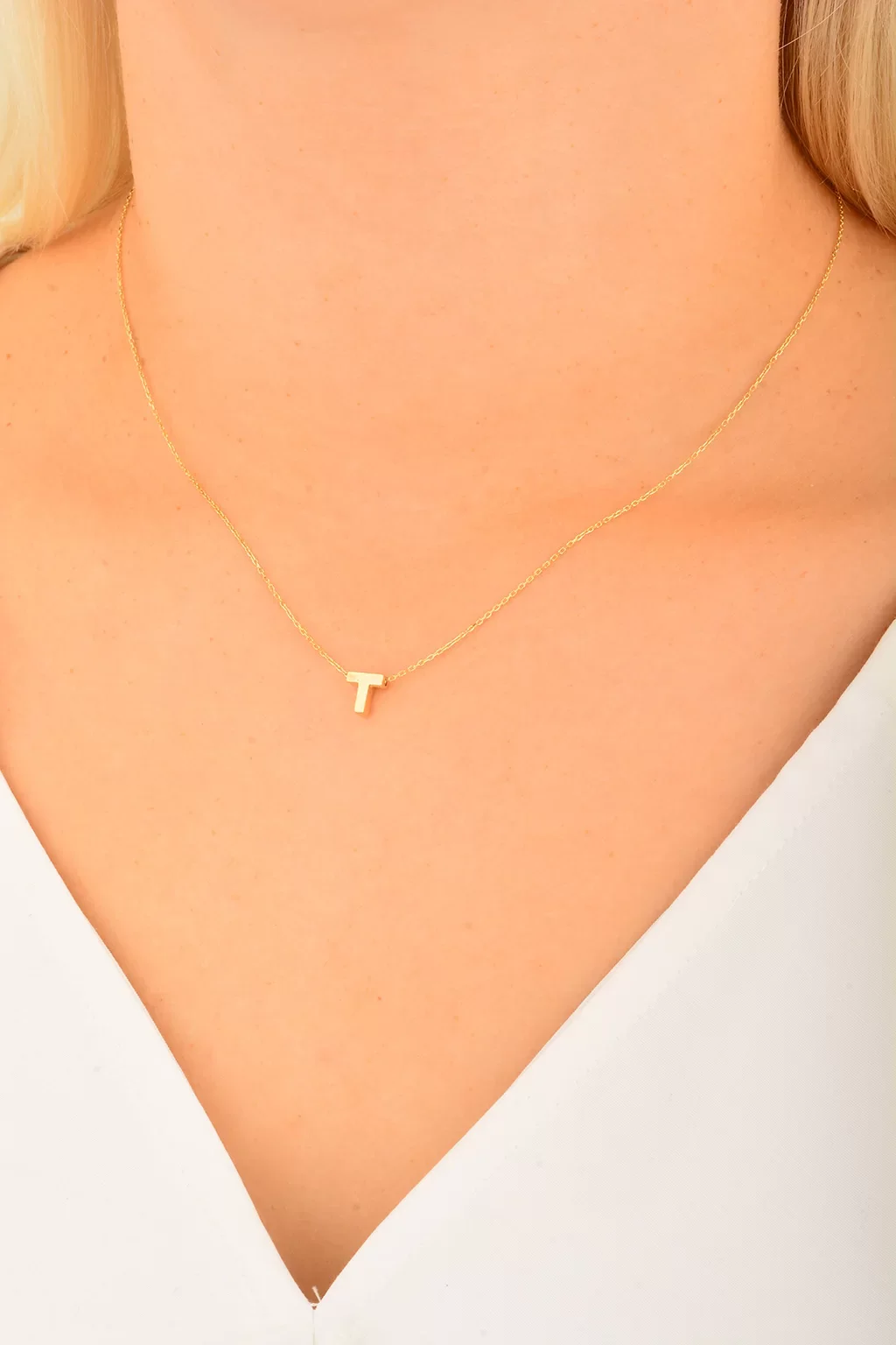 Cebeci 14 Ayar T Harfli Altın Kolye