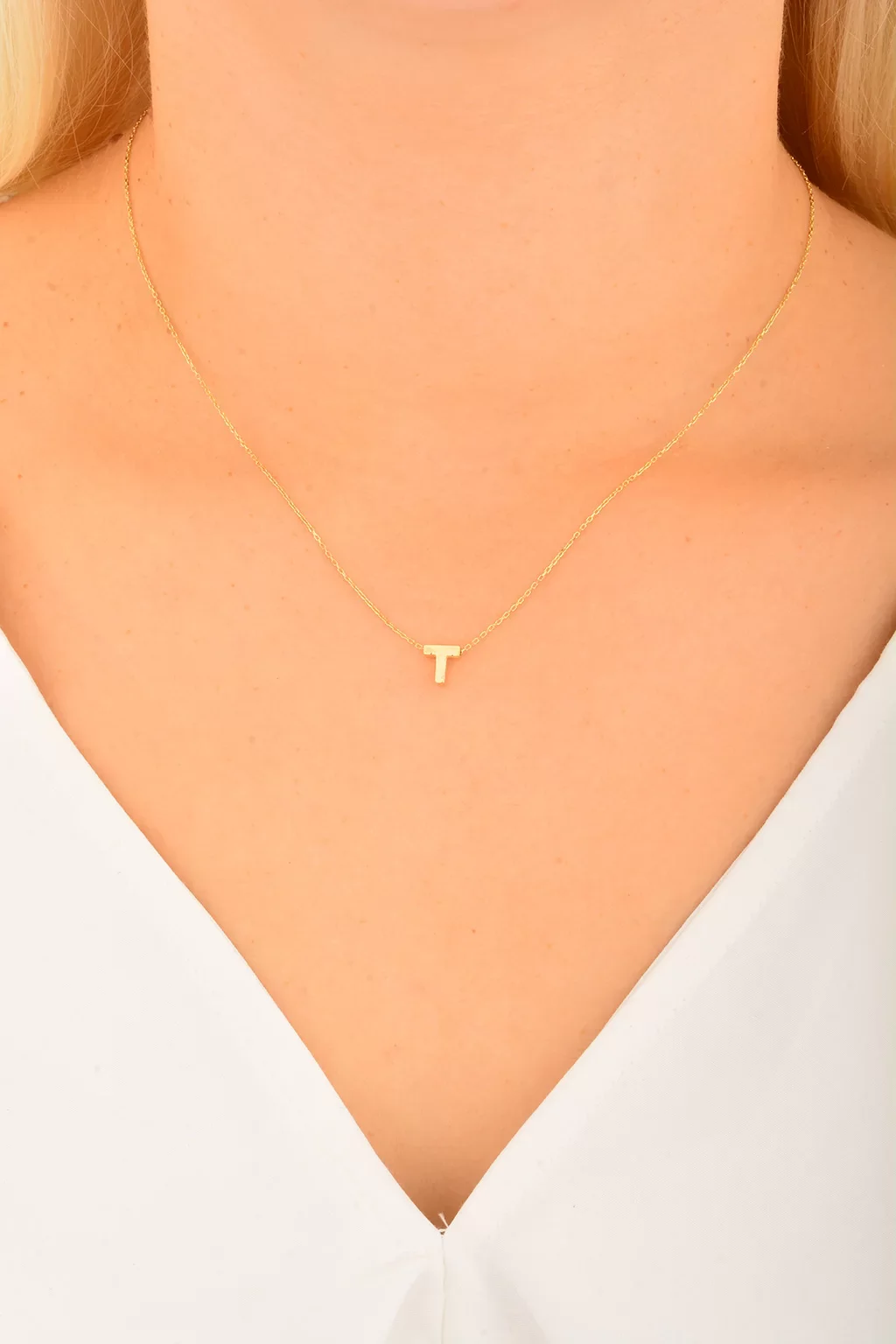 Cebeci 14 Ayar T Harfli Altın Kolye