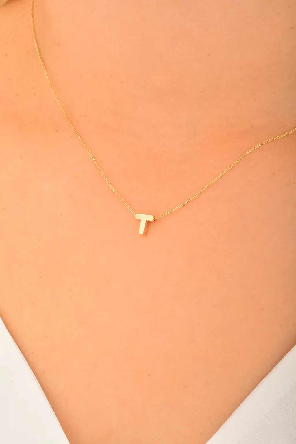 Cebeci 14 Ayar T Harfli Altın Kolye