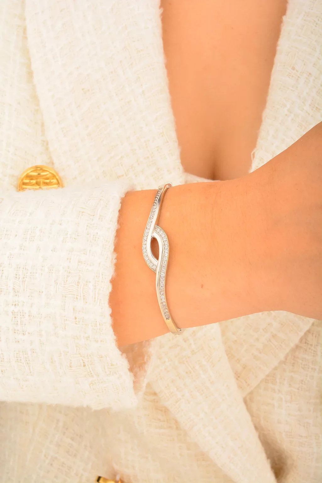 Cebeci 14 Ayar Taşlı Beyaz Altın Bilezik