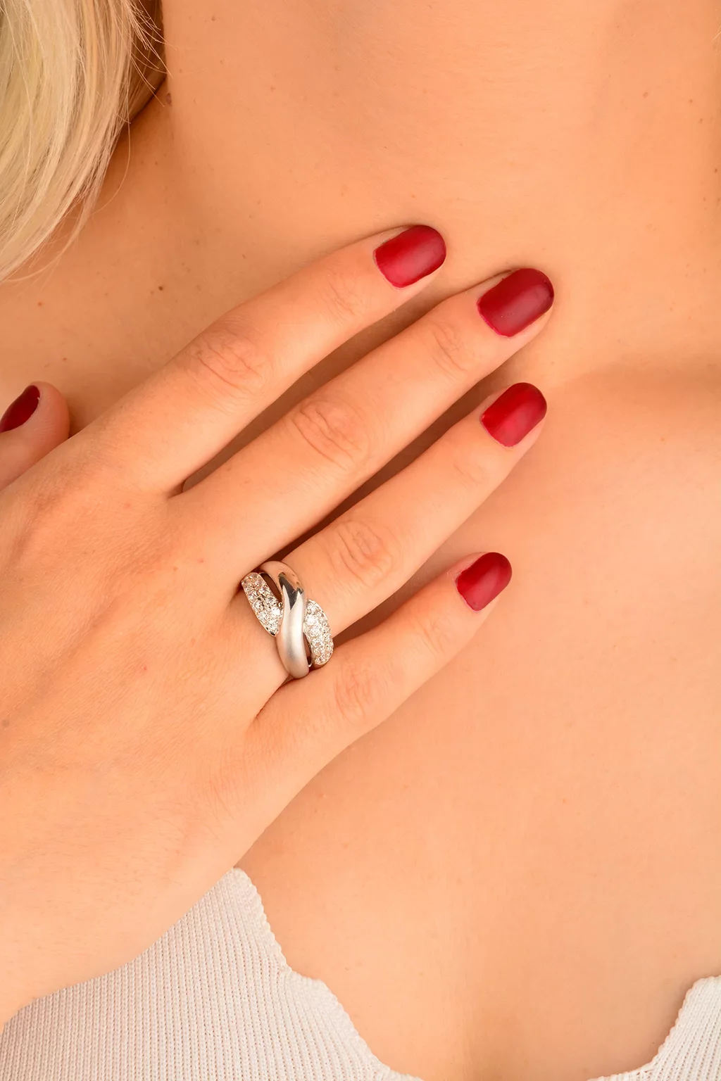 Cebeci 14 Ayar Taşlı Beyaz Altın Fantazi Yüzük