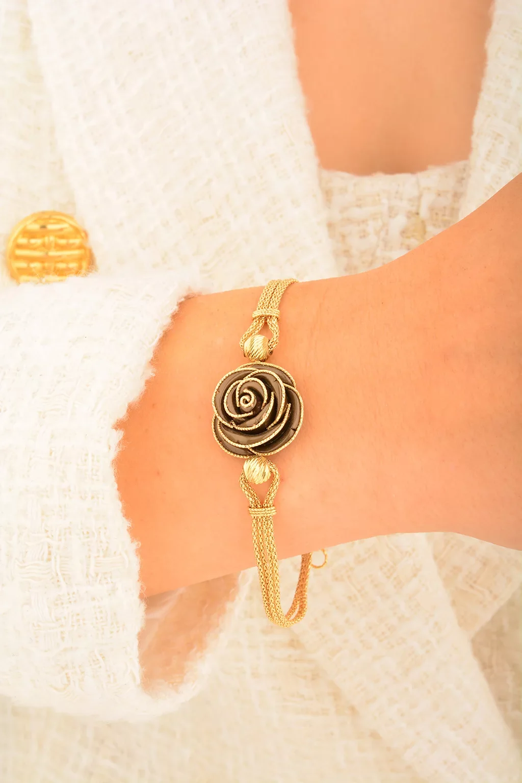 Cebeci 14 Ayar Taşlı Gül Altın Bileklik