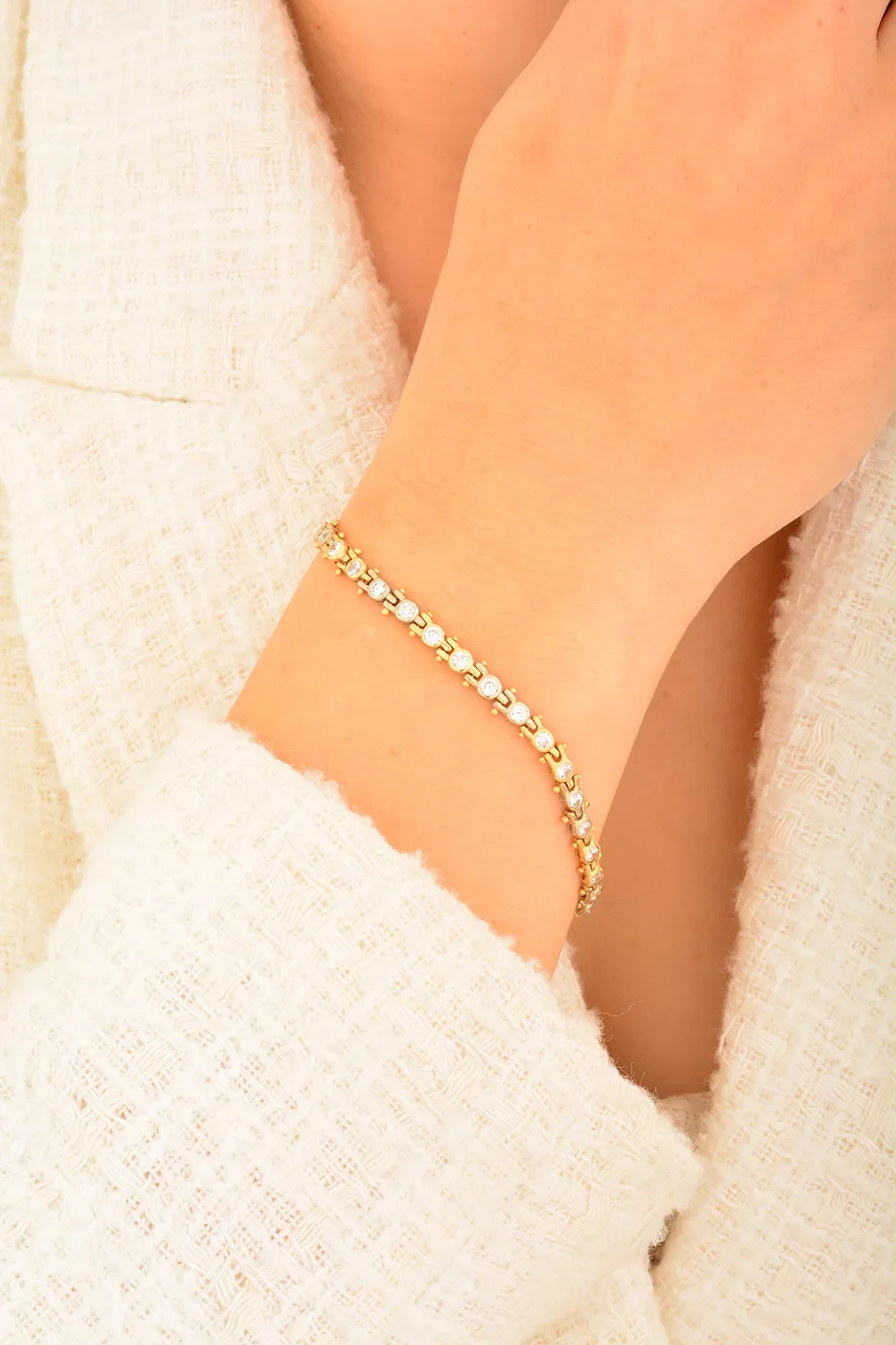 Cebeci 14 Ayar Taşlı İnce Altın Bileklik