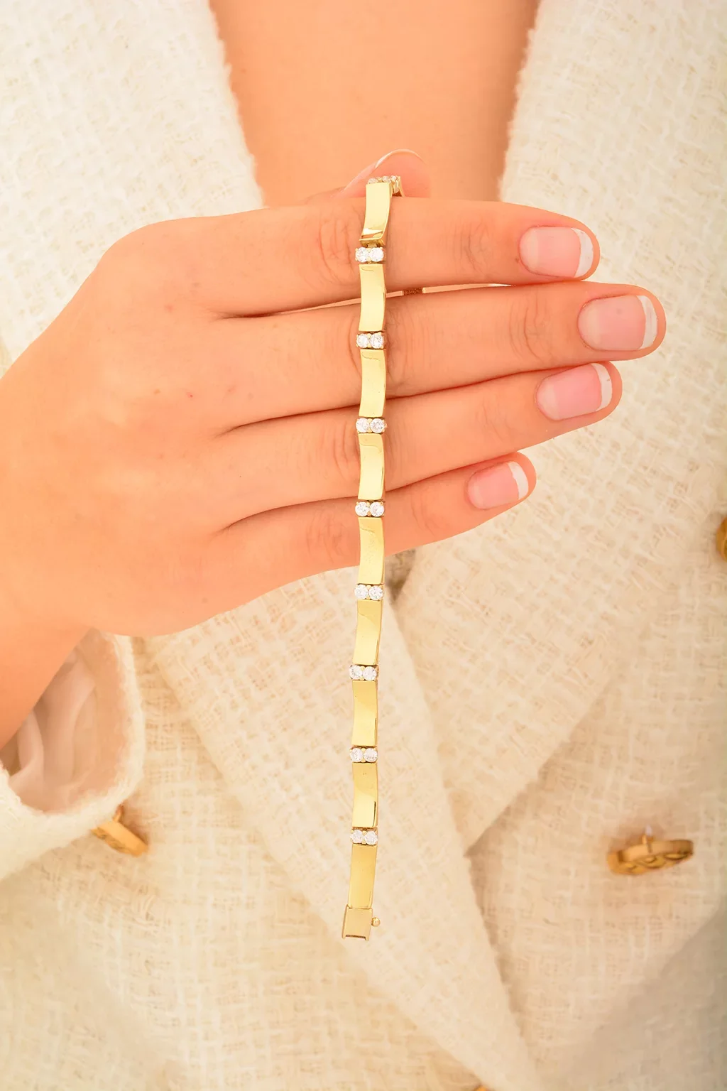 Cebeci 14 Ayar Taşlı İnce Altın Bileklik