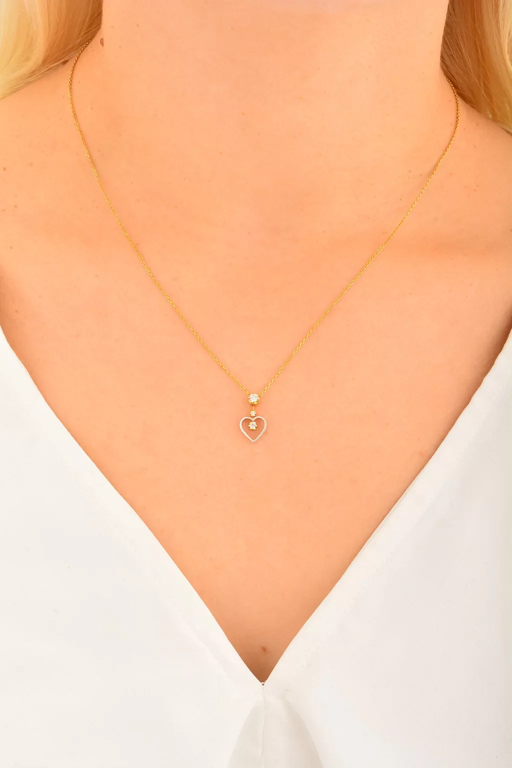 Cebeci 14 Ayar Taşlı Kalp Altın Kolye