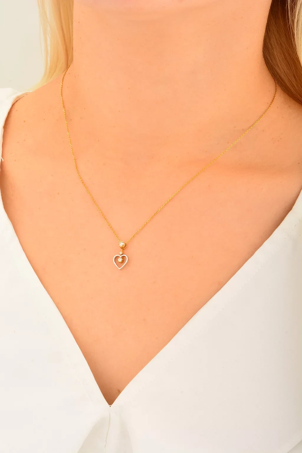 Cebeci 14 Ayar Taşlı Kalp Altın Kolye