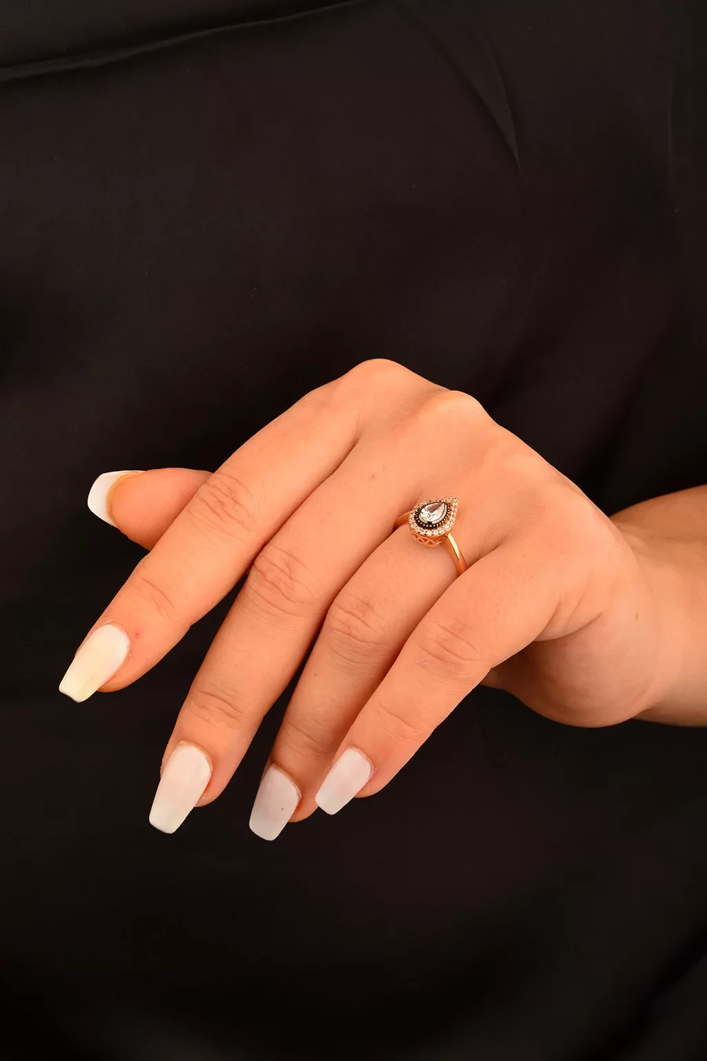 Cebeci 14 Ayar Taşlı Su Damlası Rose Altın Yüzük