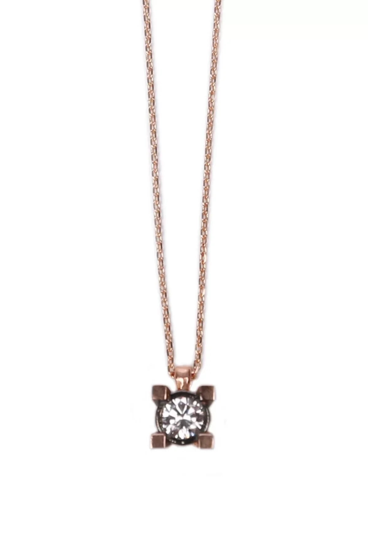 Cebeci 14 Ayar Tek Taşlı Rose Altın Kolye