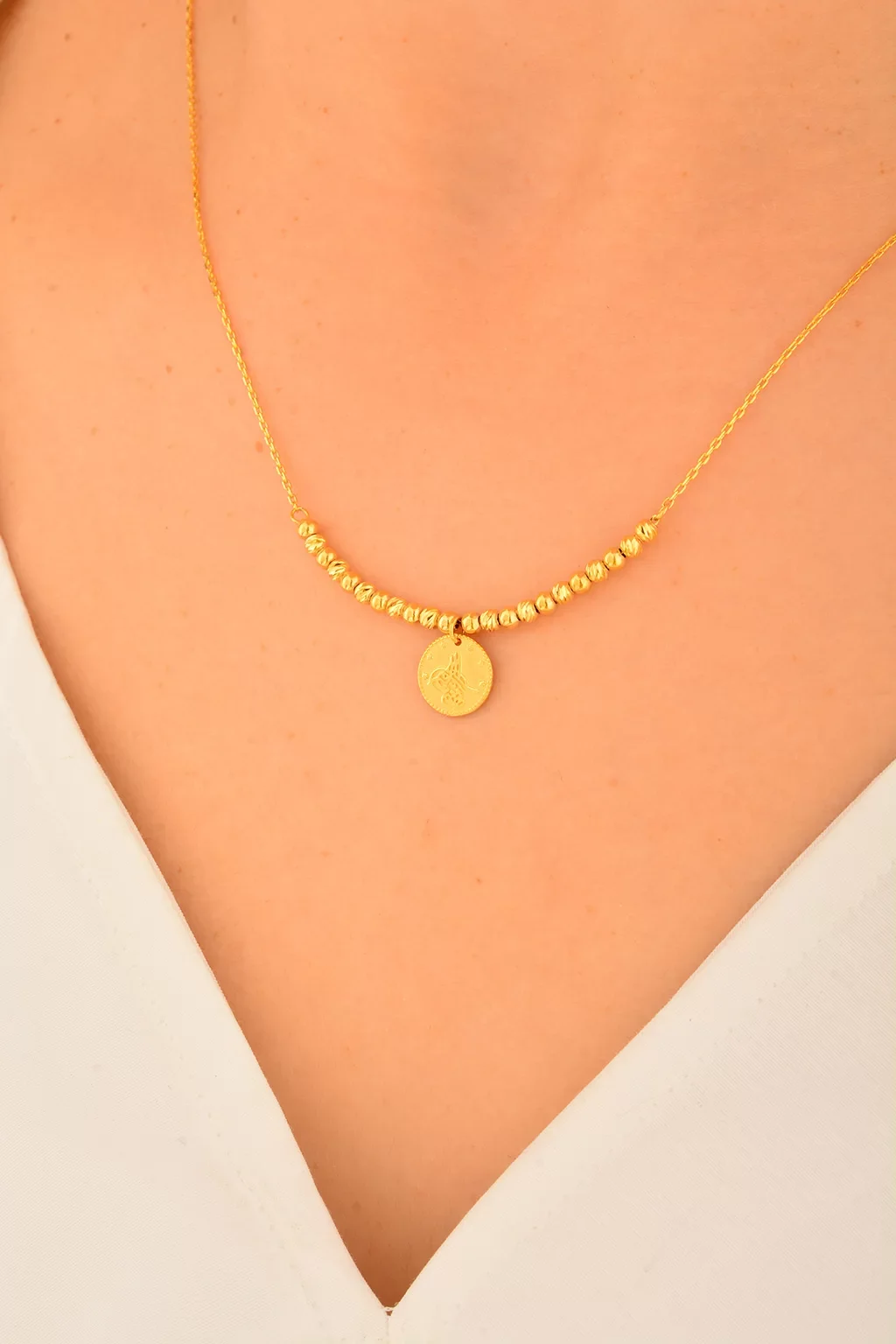 Cebeci 14 Ayar Tuğralı Dorika Altın Kolye