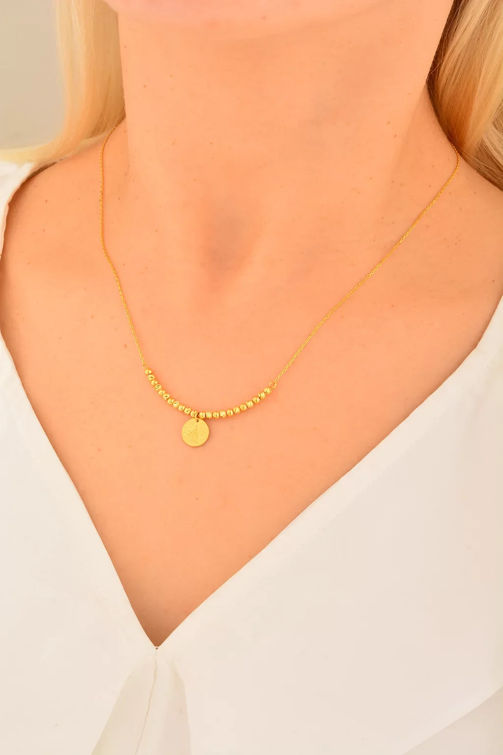 Cebeci 14 Ayar Tuğralı Dorika Altın Kolye