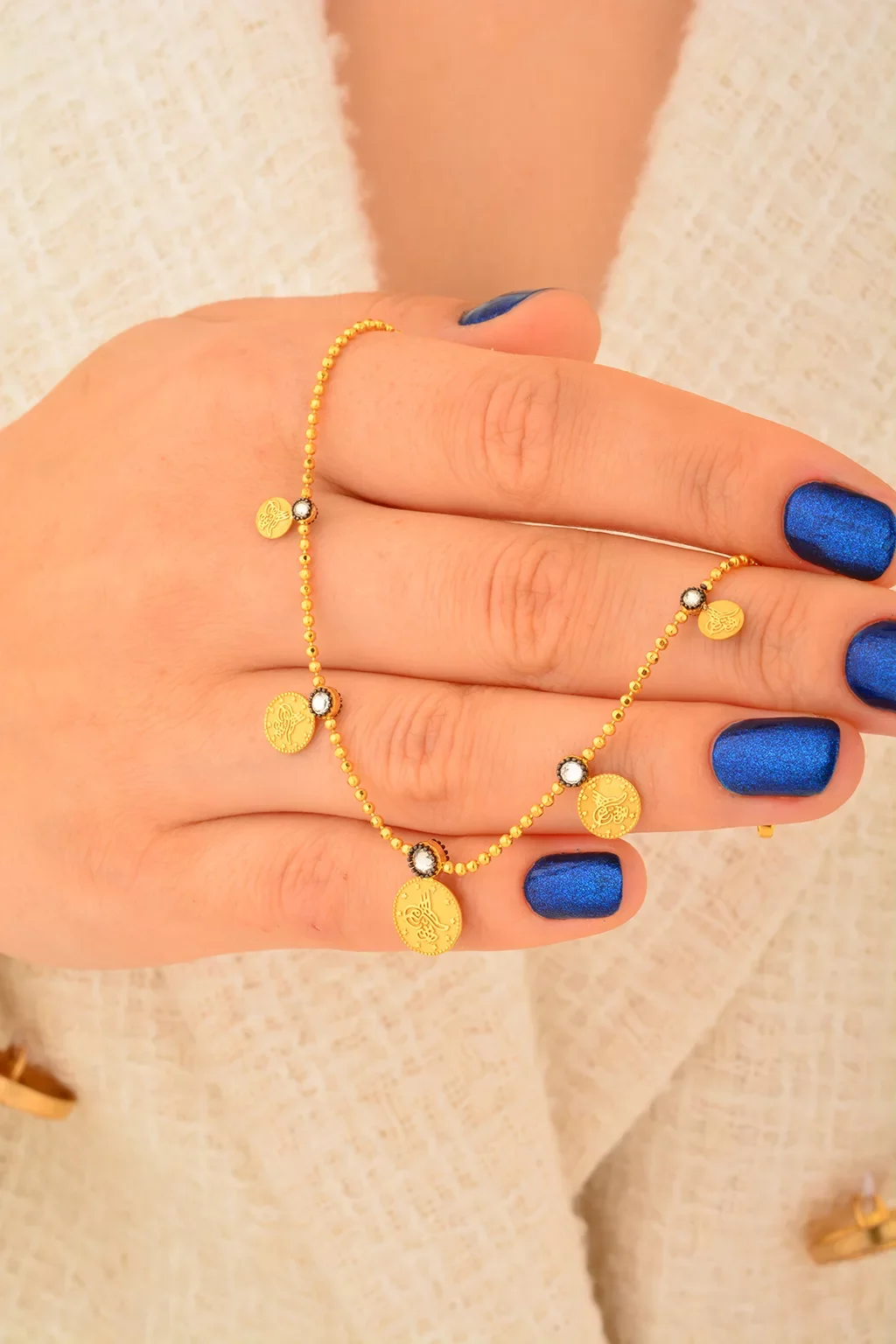 Cebeci 14 Ayar Tuğralı Sıralı Altın Bileklik