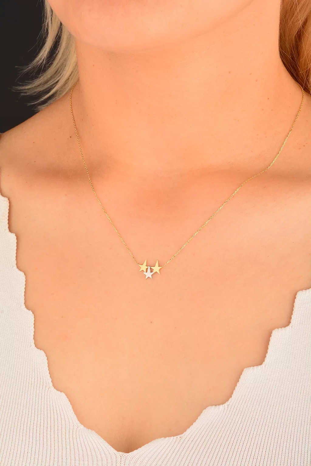 Cebeci 14 Ayar Üçlü Yıldız Altın Kolye