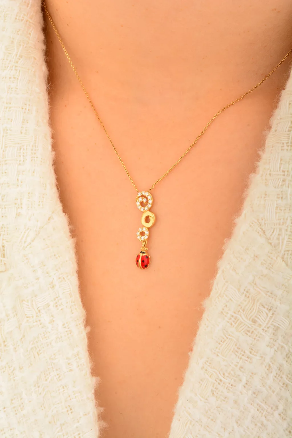 Cebeci 14 Ayar Uğur Böceği Altın Kolye