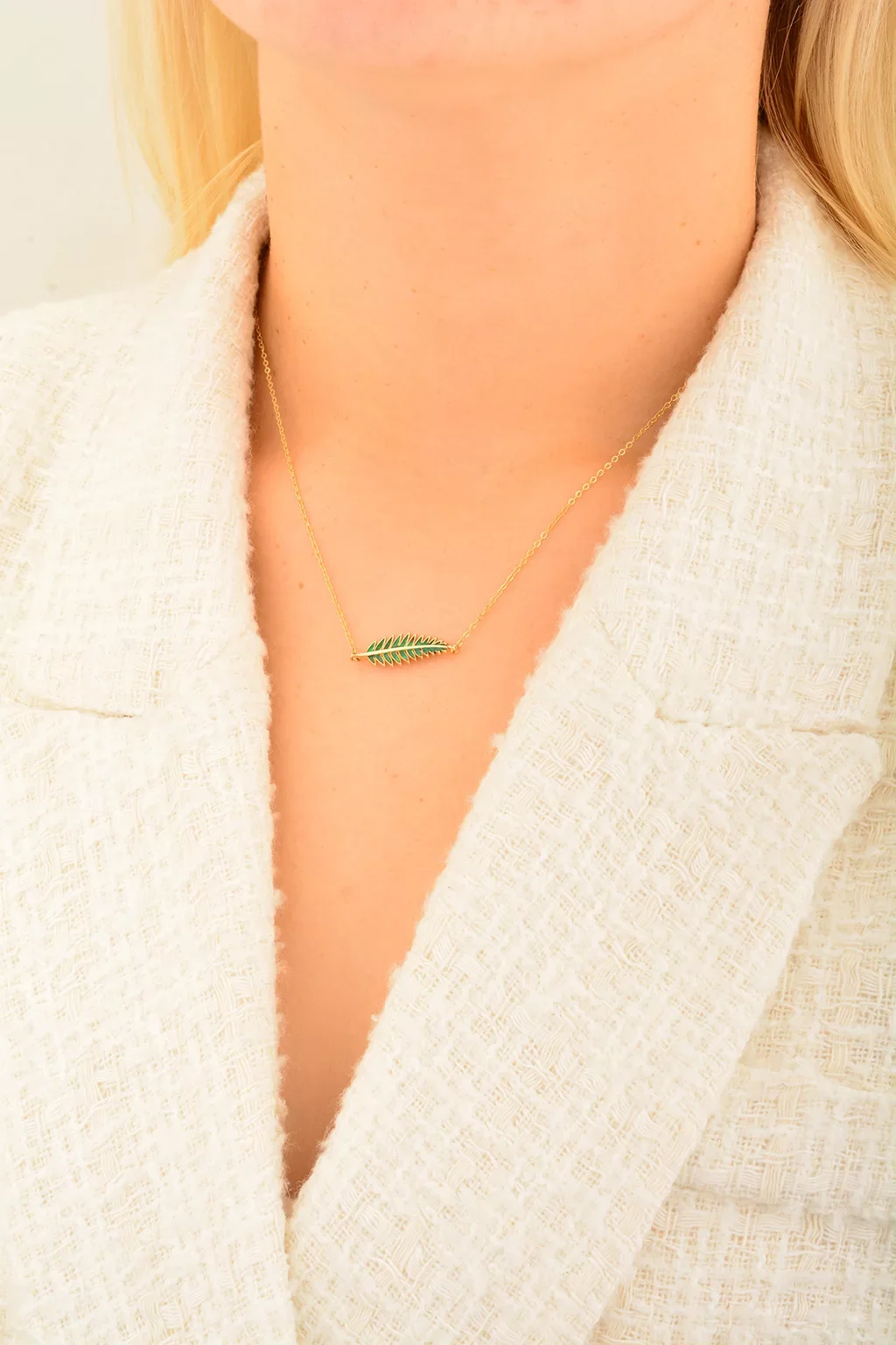 Cebeci 14 Ayar Yeşil Yaprak Altın Kolye